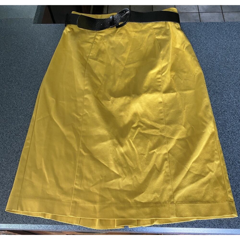 WORTHINGTON W Size 12 Pencil MIDI Yellow Skirt Belt Invert Pleated Feminine Y2K - Picture 1 of 12